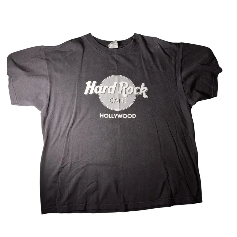 XL Black Hard Rock Cafe Hollywood original large logo Graphic T-Shirt USA - Picture 1 of 8